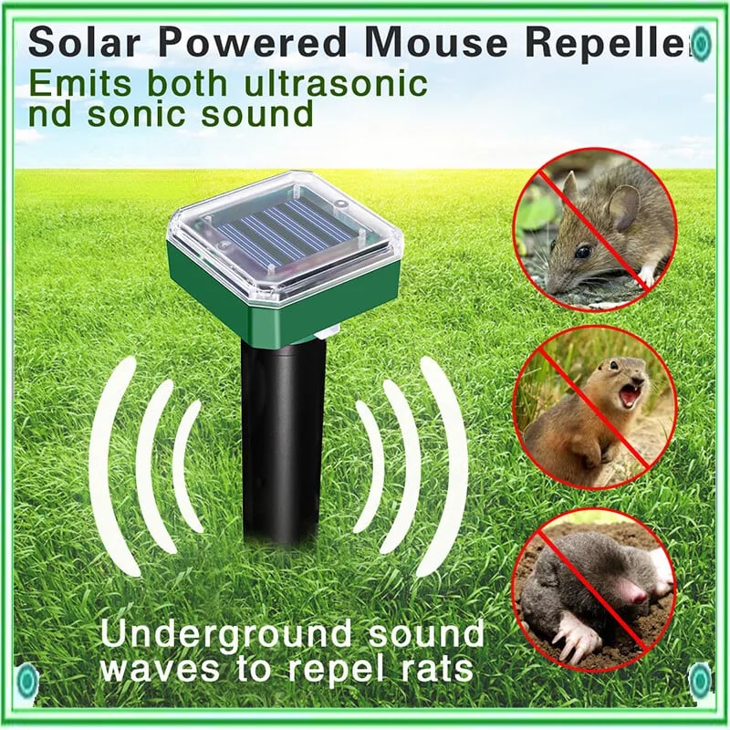 Upgraded 7000ft.🔥Solar Power Ultrasonic Gopher Mice Mole Pest Snake Repellent