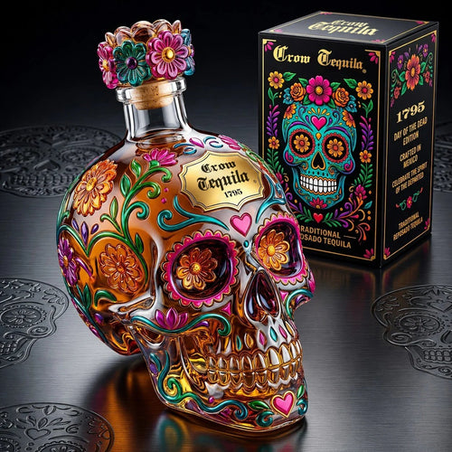Day of the Dead Limited Edition Hand-Painted Sugar Skull Tequila Bottle with Gift Box
