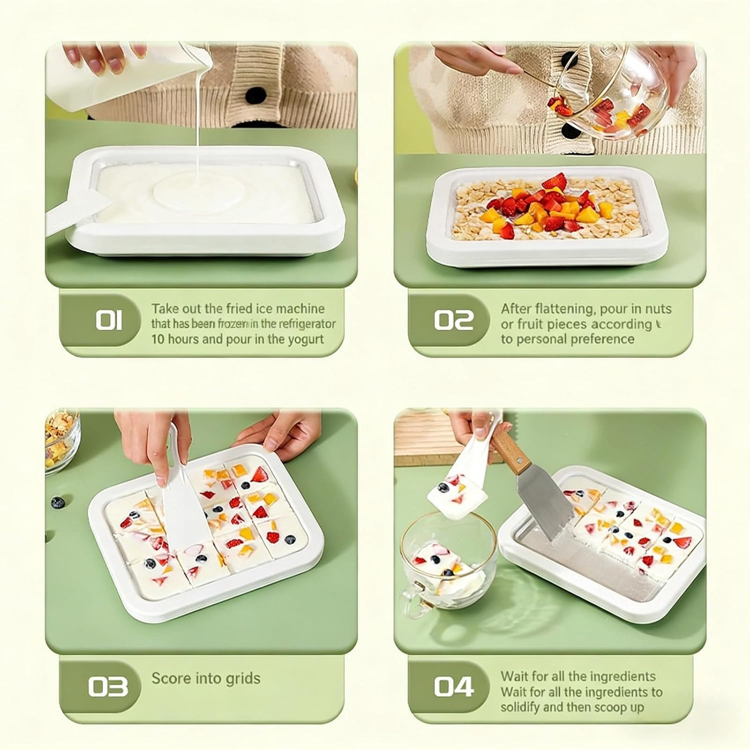 🍓 Food-Grade Stainless Steel Ice Cream Tray | Easy Clean