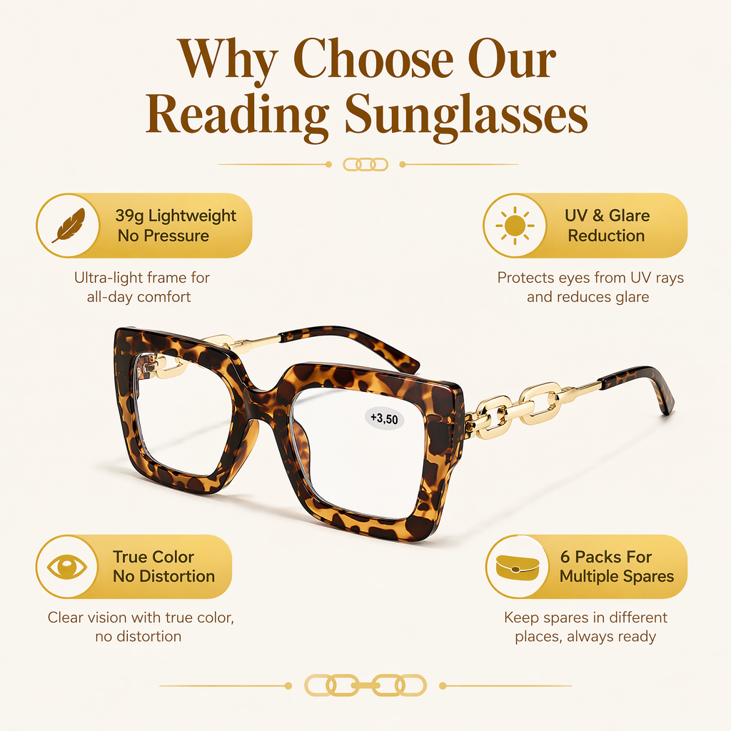 🔥Last day, 70% OFF!🔥-Women’s Oversized Square Chain Reading Glasses(1set-6pcs)