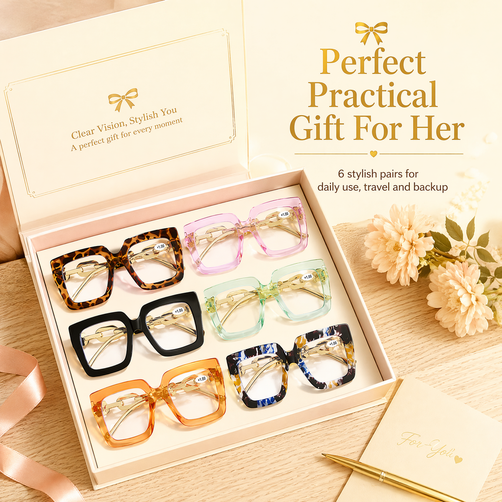 🔥Last day, 70% OFF!🔥-Women’s Oversized Square Chain Reading Glasses(1set-6pcs)