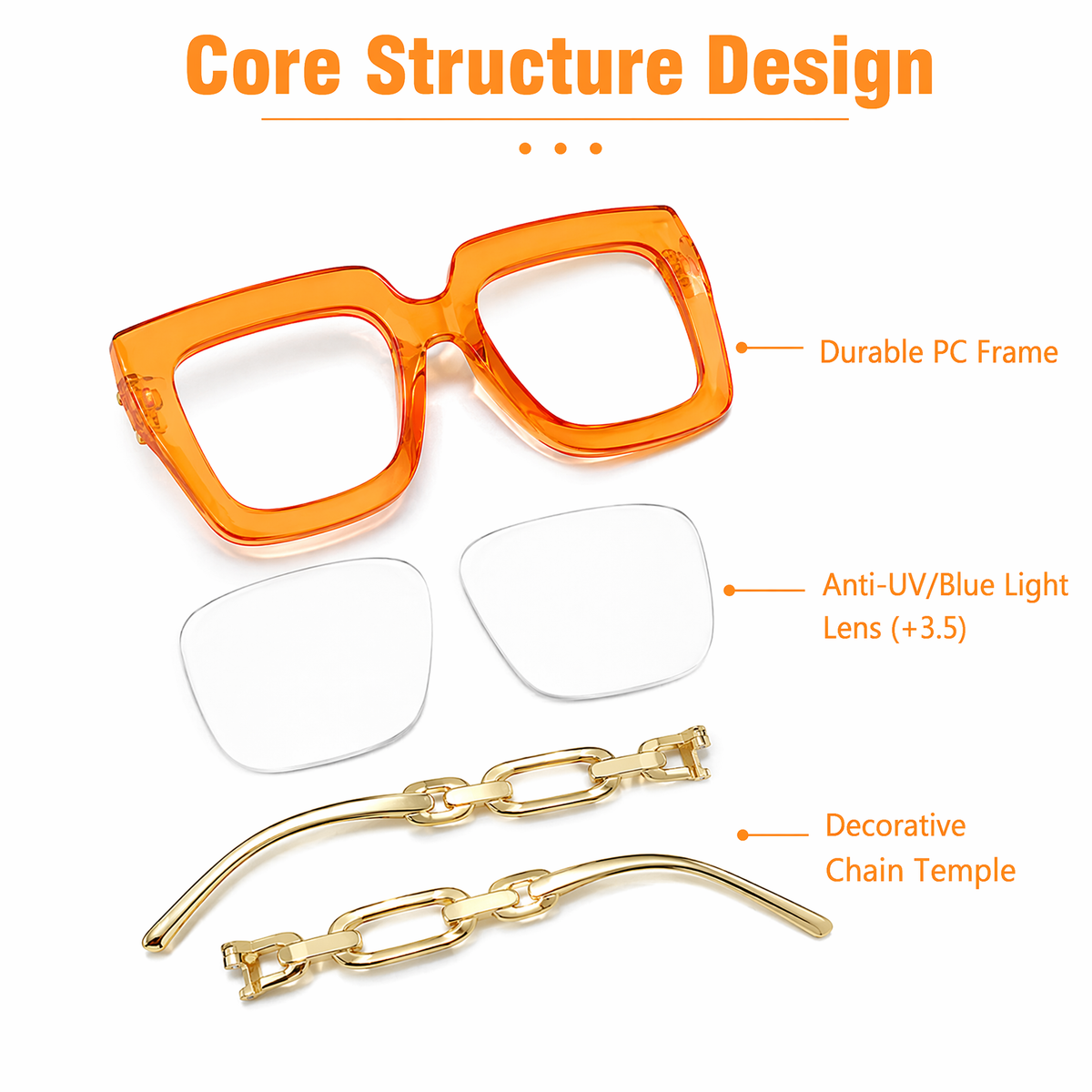 🔥Last day, 70% OFF!🔥-Women’s Oversized Square Chain Reading Glasses(1set-6pcs)