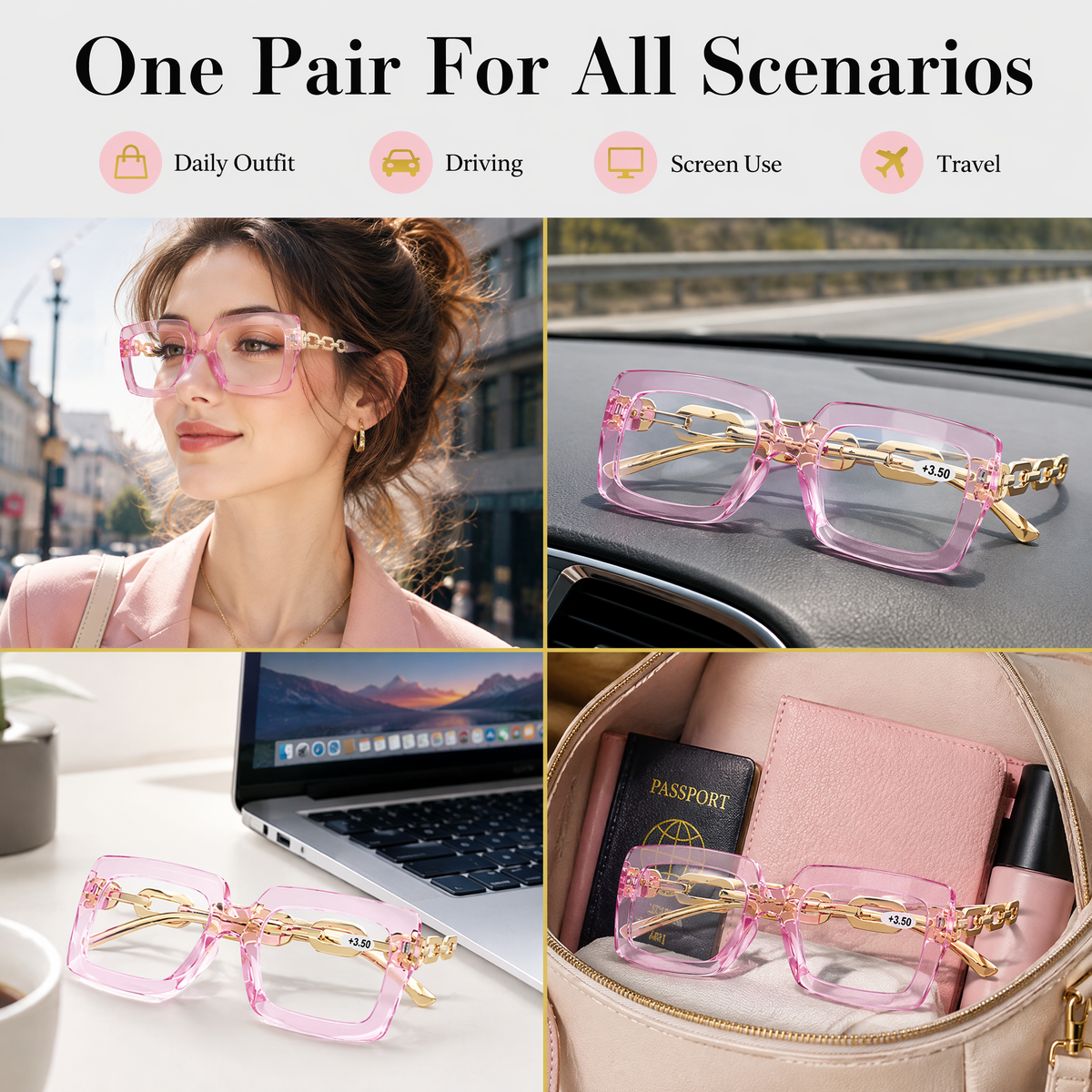 🔥Last day, 70% OFF!🔥-Women’s Oversized Square Chain Reading Glasses(1set-6pcs)