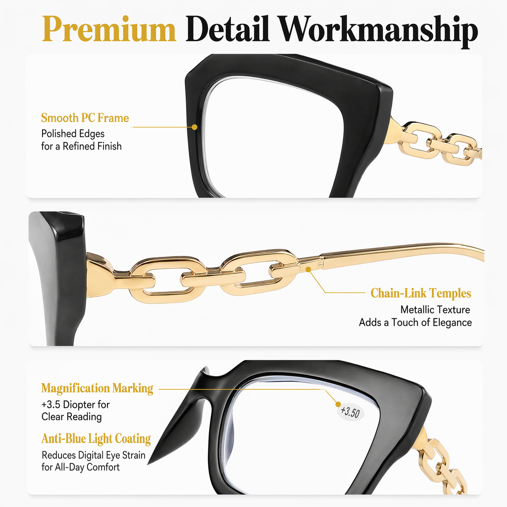 🔥Last day, 70% OFF!🔥-Women’s Oversized Square Chain Reading Glasses(1set-6pcs)
