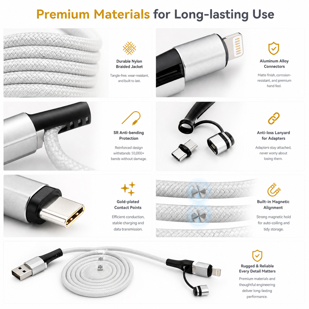 100W 4-in-1 Aluminum Alloy Magnetic Retractable Data Cable