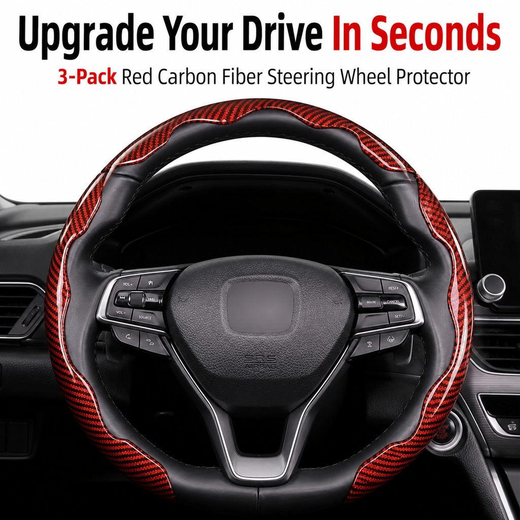 38cm Glossy Carbon Fiber Texture Steering Wheel Cover (3-PCS) — Segmented Non-Slip "Butterfly Wing" Style Car Steering Wheel Protector