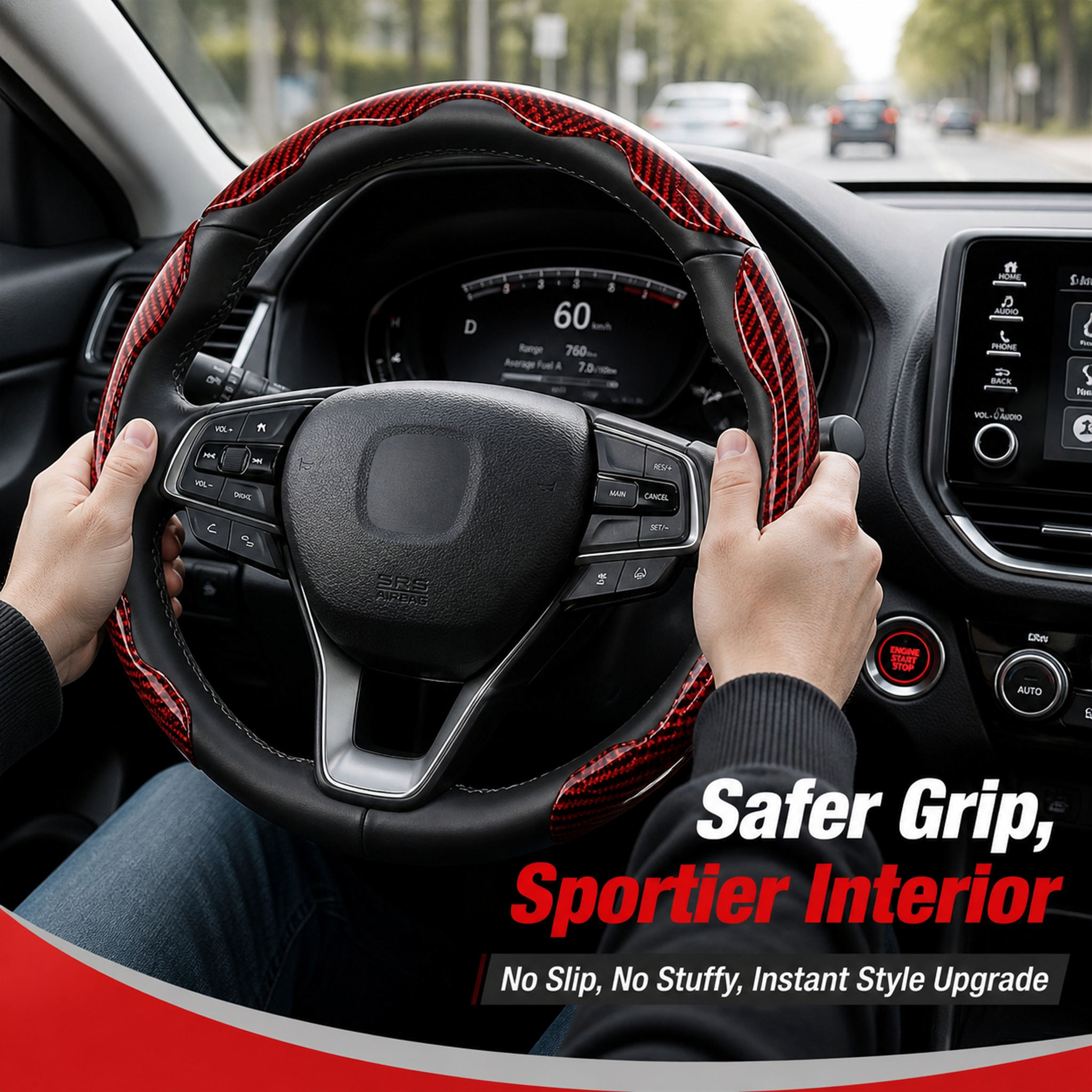 38cm Glossy Carbon Fiber Texture Steering Wheel Cover (3-PCS) — Segmented Non-Slip "Butterfly Wing" Style Car Steering Wheel Protector