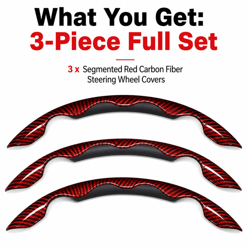 38cm Glossy Carbon Fiber Texture Steering Wheel Cover (3-PCS) — Segmented Non-Slip "Butterfly Wing" Style Car Steering Wheel Protector