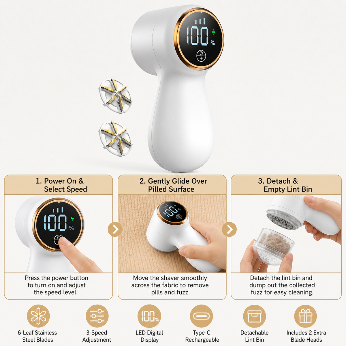 LED digital display rechargeable three-speed adjustable lint remover