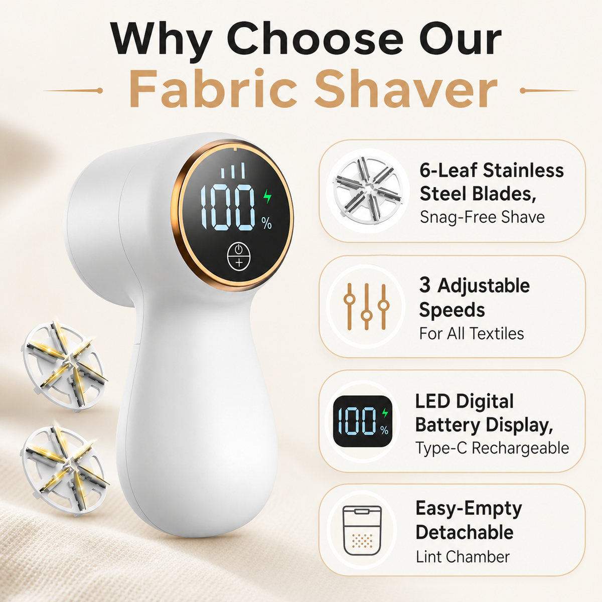LED digital display rechargeable three-speed adjustable lint remover