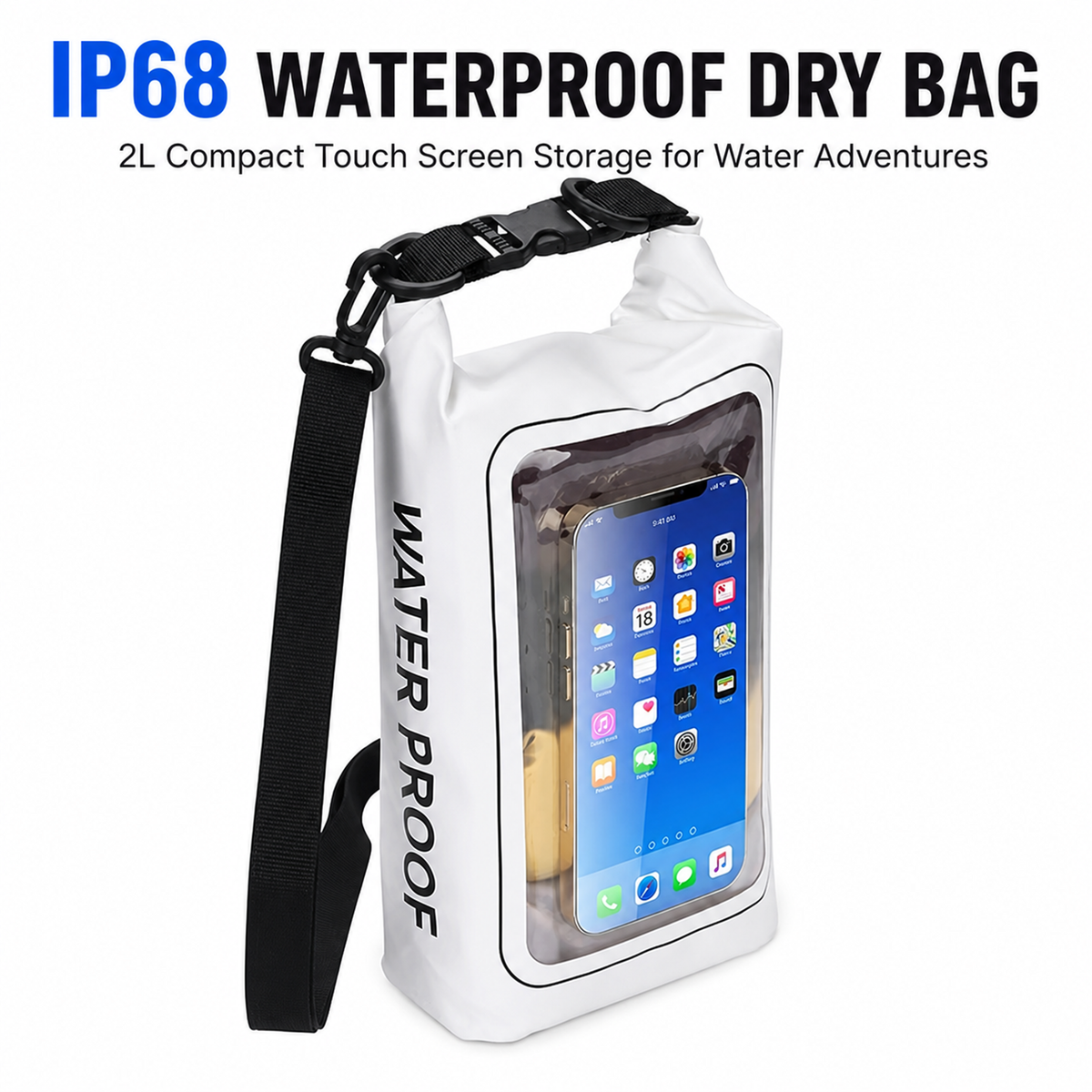 2-liter roll-type waterproof storage bag with touchscreen phone case
