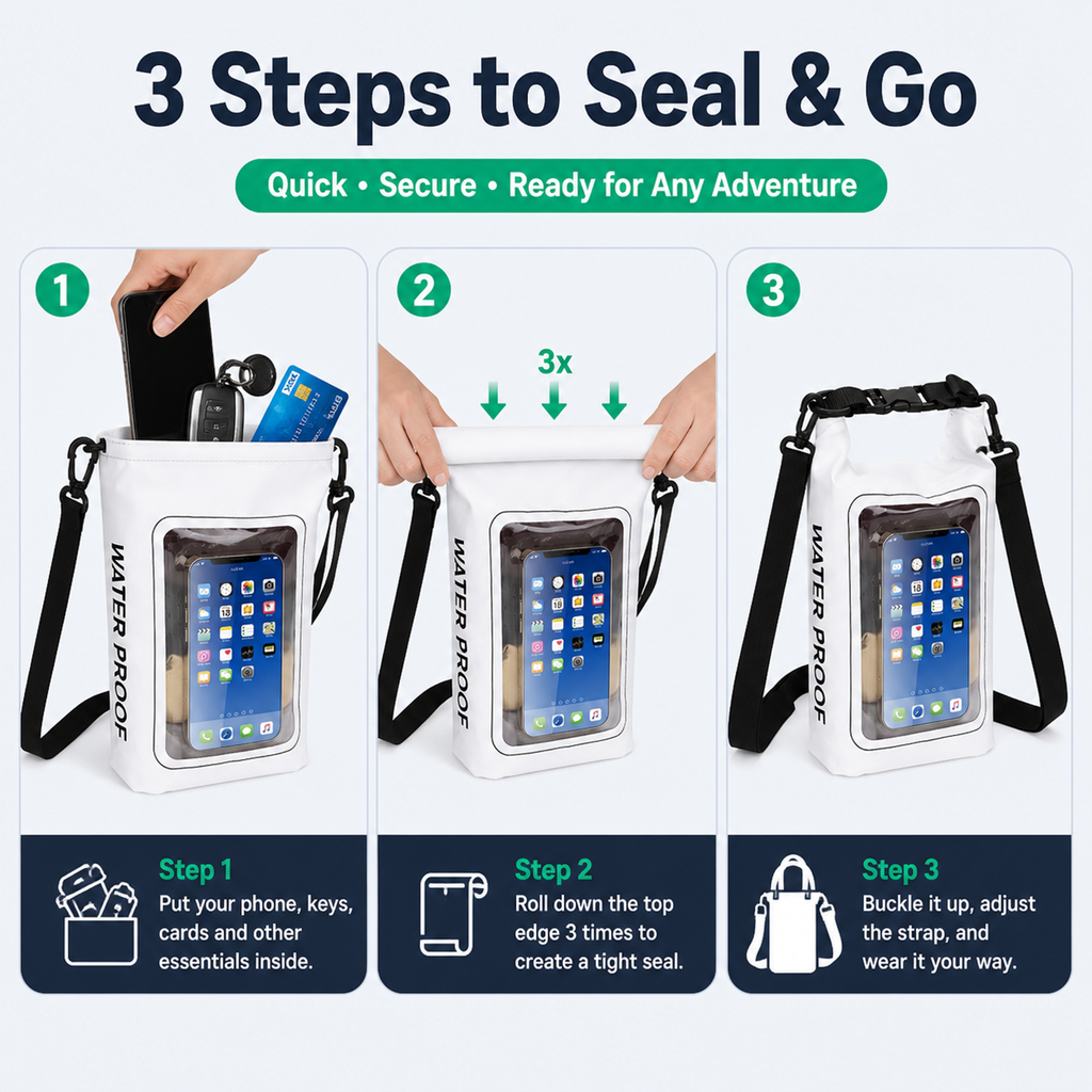2-liter roll-type waterproof storage bag with touchscreen phone case