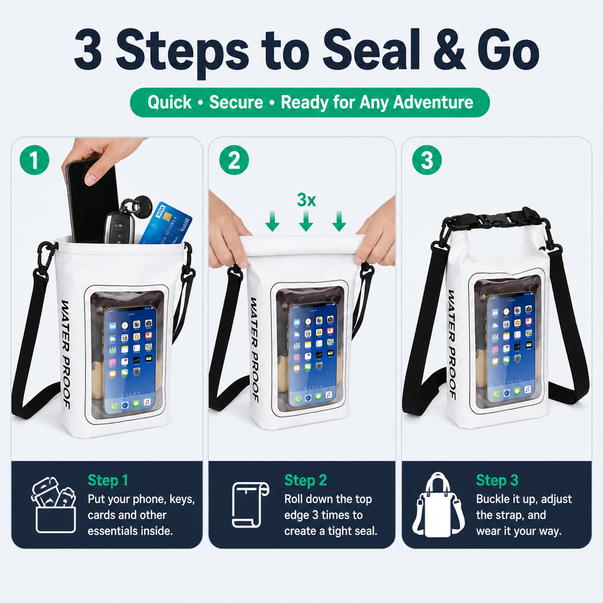2-liter roll-type waterproof storage bag with touchscreen phone case