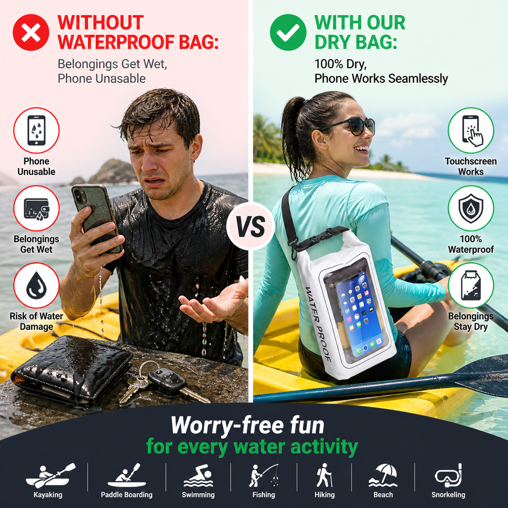 2-liter roll-type waterproof storage bag with touchscreen phone case