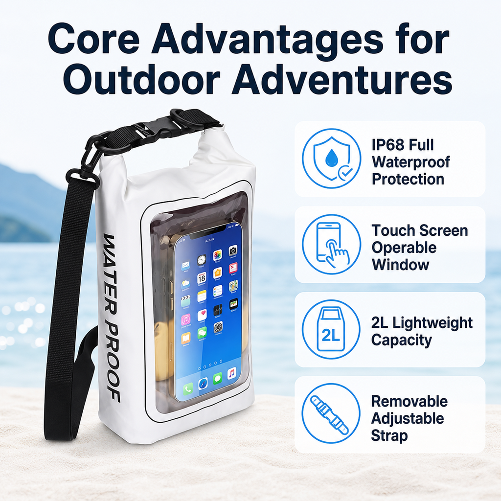2-liter roll-type waterproof storage bag with touchscreen phone case
