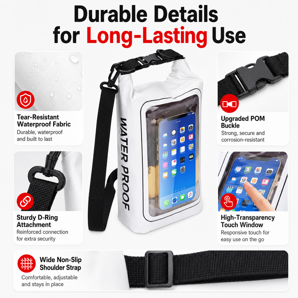 2-liter roll-type waterproof storage bag with touchscreen phone case