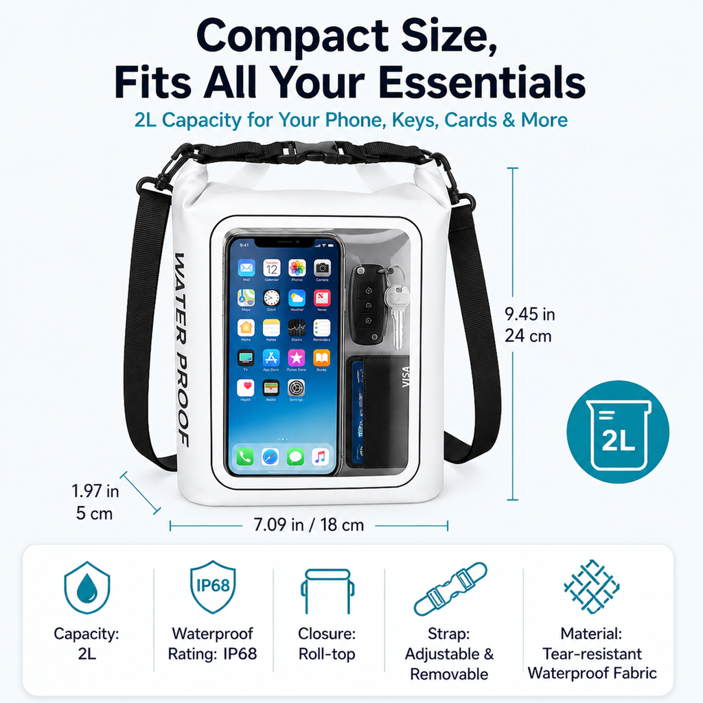 2-liter roll-type waterproof storage bag with touchscreen phone case