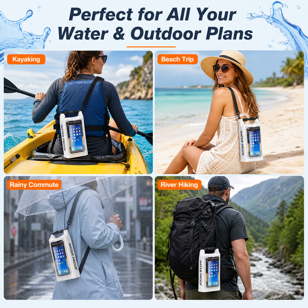 2-liter roll-type waterproof storage bag with touchscreen phone case