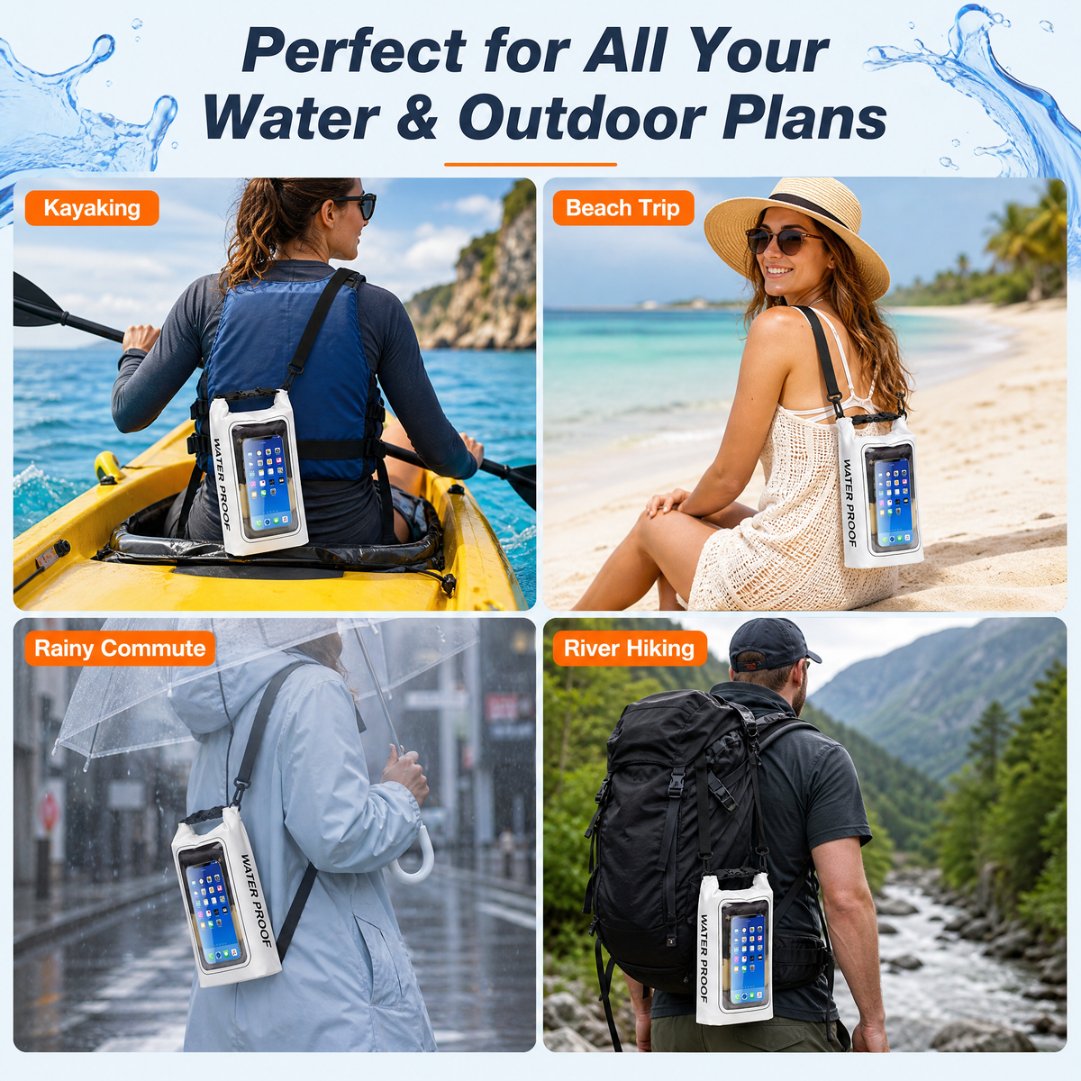 2-liter roll-type waterproof storage bag with touchscreen phone case