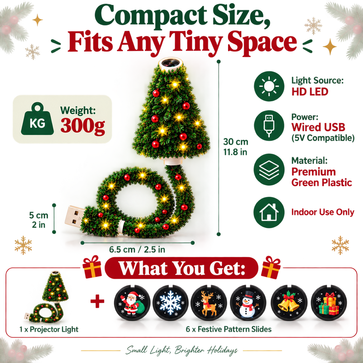 HD USB Christmas tree projector light