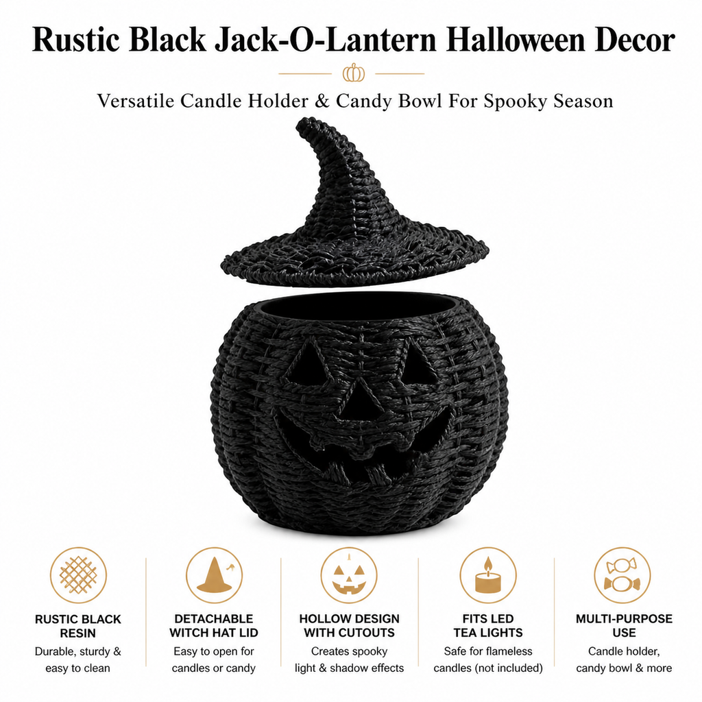 Black resin hollow pumpkin lantern Halloween lantern