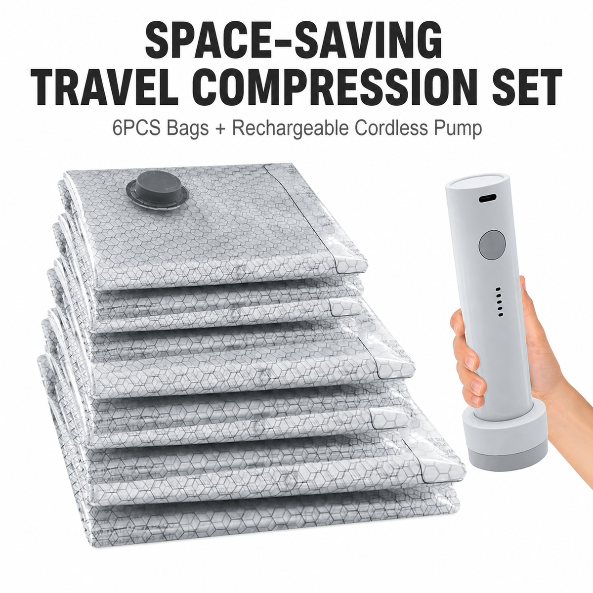 Travel compression storage bag with charge pump set gray 6PCS
