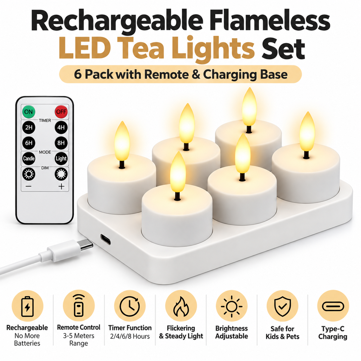 6-pack of rechargeable flameless tea wax