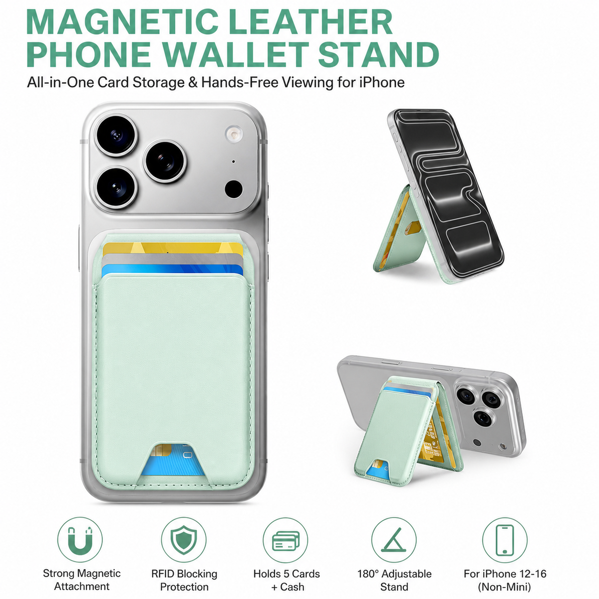 Magnetic leather phone case (with adjustable bracket) Magnetic clip