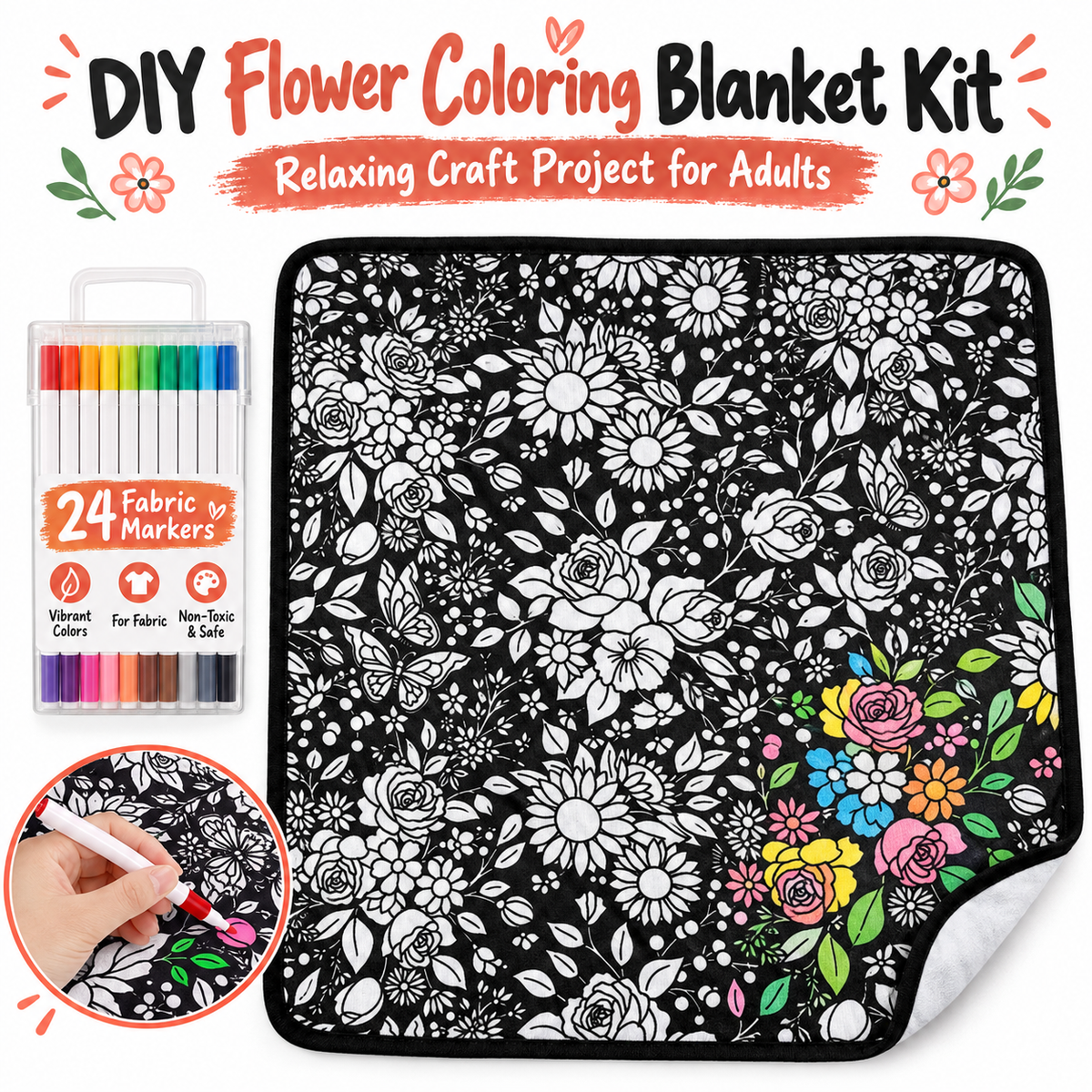 DIY Coloring Blanket Set (includes 24 markers)