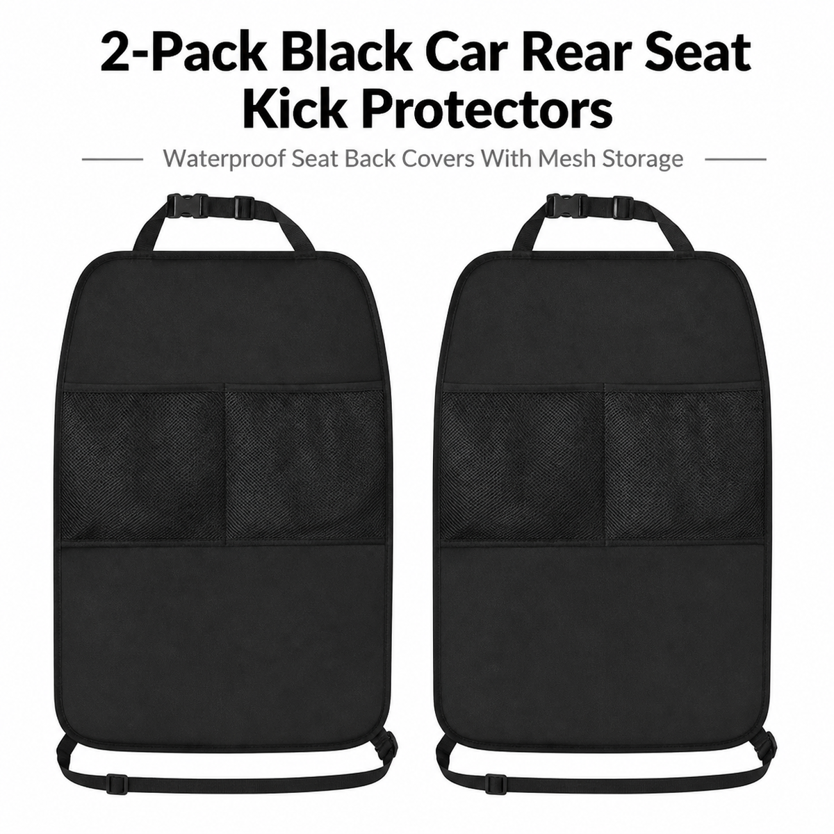 Car rear seat anti-dirty pad, with double mesh bag storage bag 2 pieces in black
