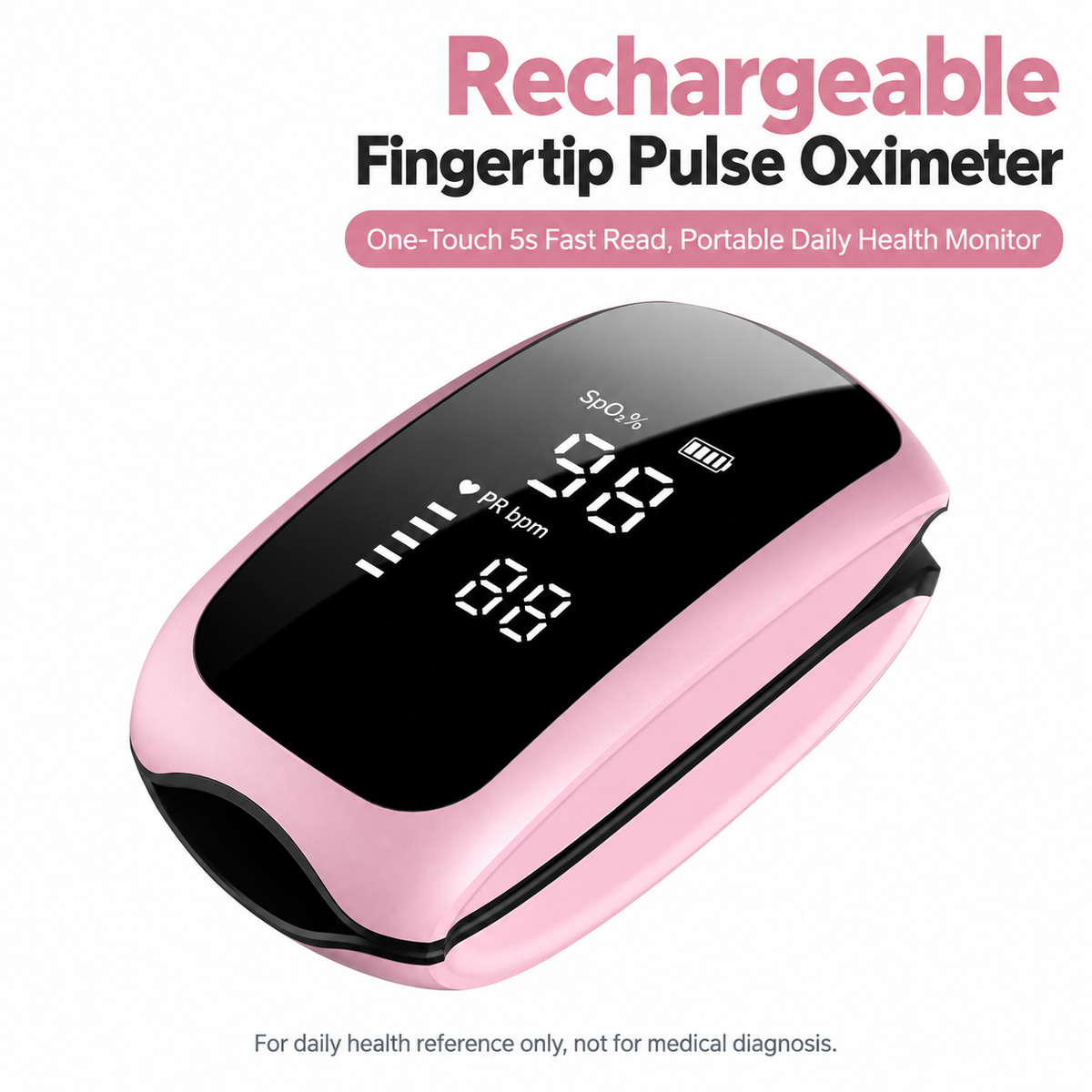 Rechargeable Fingertip Pulse Oximeter for Home Use