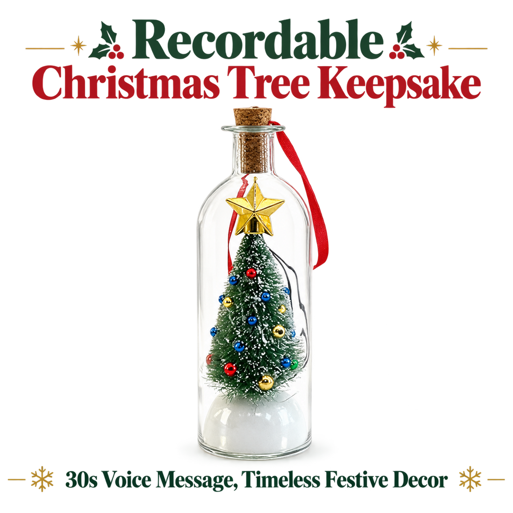 Christmas Tree-Shaped "Message in a Bottle" Voice-Recording Keepsake Ornament