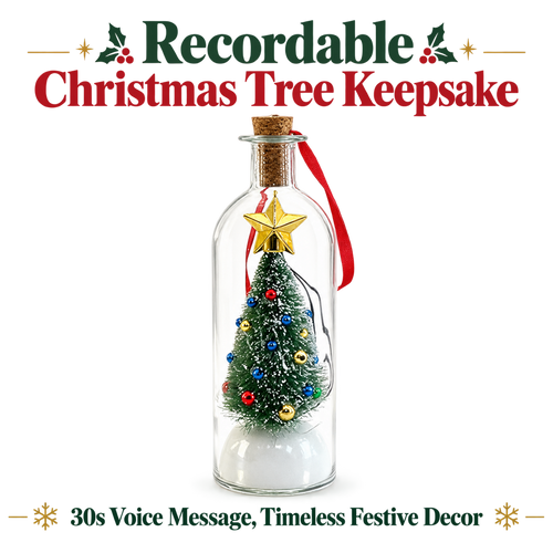 Christmas Tree-Shaped "Message in a Bottle" Voice-Recording Keepsake Ornament
