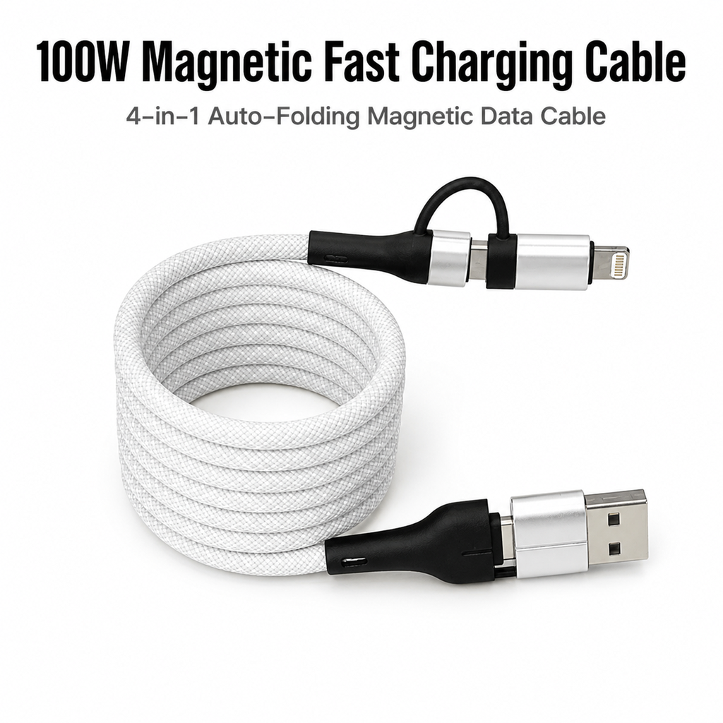 100W 4-in-1 Aluminum Alloy Magnetic Retractable Data Cable