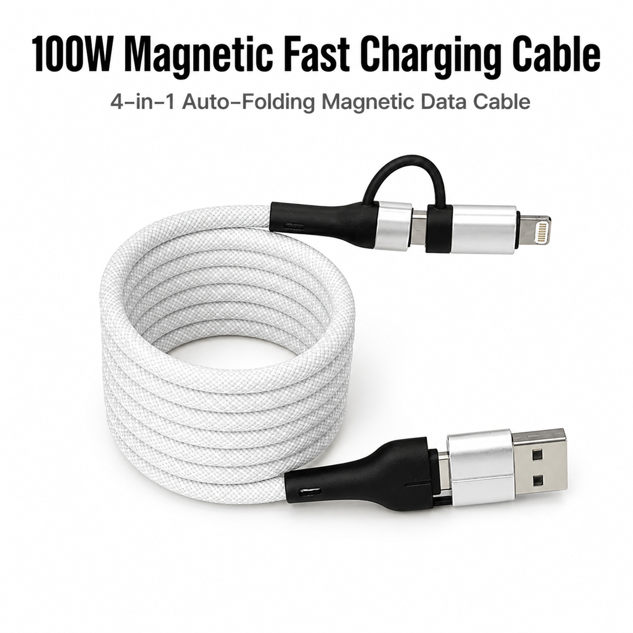 100W 4-in-1 Aluminum Alloy Magnetic Retractable Data Cable