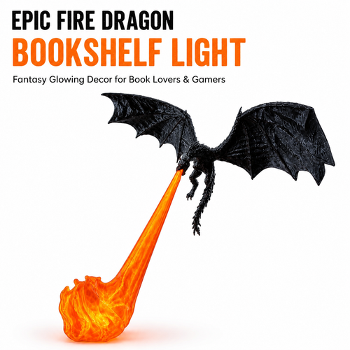 3D Printed Dragon Figurine Shelf Light with Blue Flame
