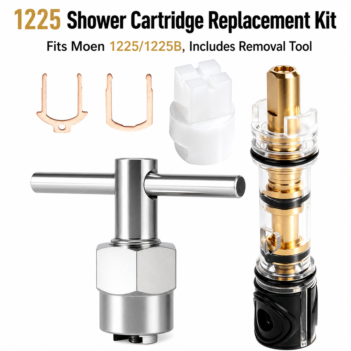 Compatible 1225 Valve Cartridge Replacement Kit (Includes 104421 Removal Tool and Single-Handle Shower Valve Cartridge)