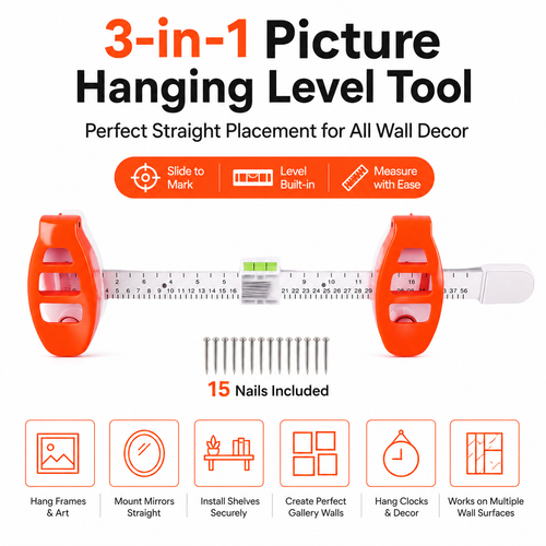 3-in-1 Picture Hanging Tool with Built-in Level