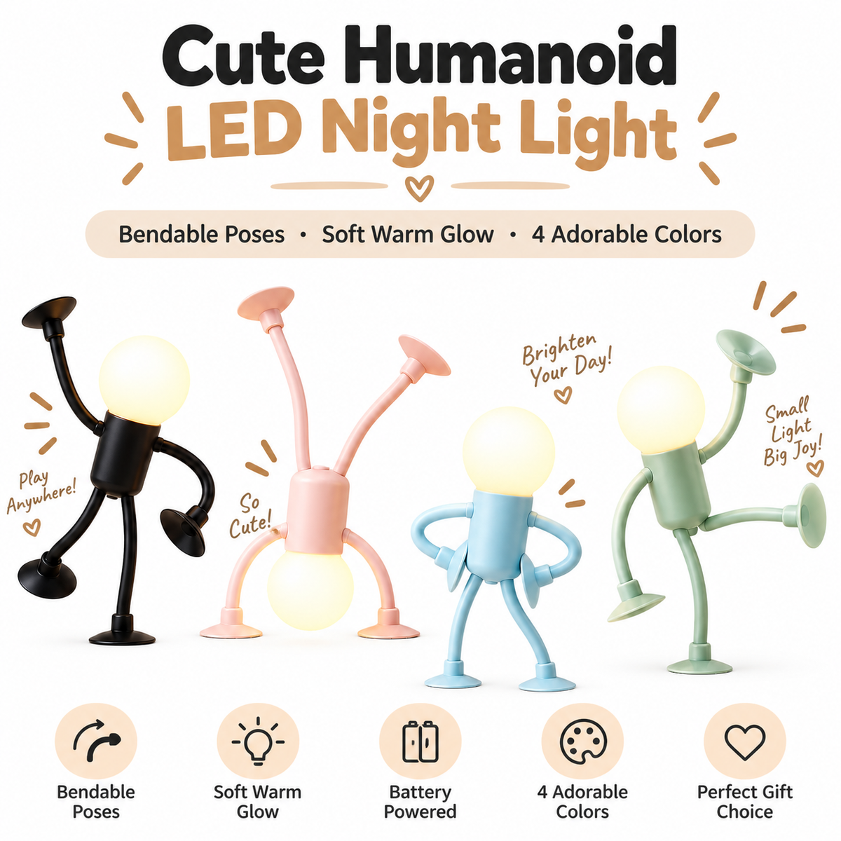 LED decorative ornament ins mini cute humanoid night light 4 colors