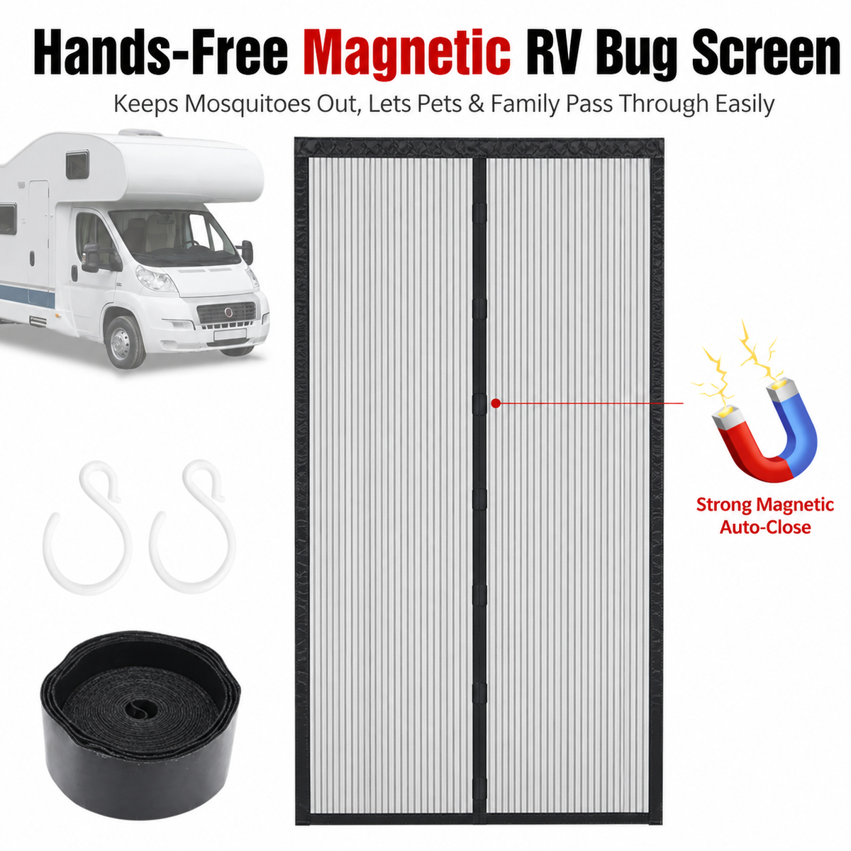 Magnetic Suction Hook‑Style Mosquito-Proof Door Curtain for RV