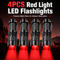 Red LED flashlight with pocket clip, 4-pack.