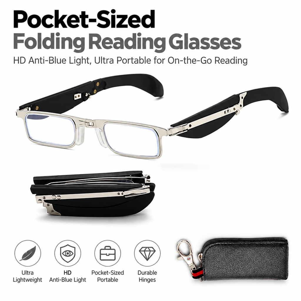 Mini Folding Reading Glasses: HD Anti-Blue Light Eye Protection Portable Readers for Elderly Travel