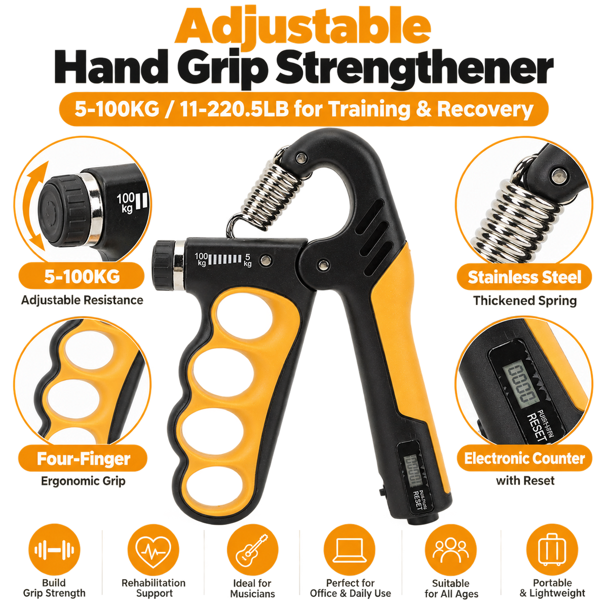 Professional Adjustable-Resistance Hand Gripper