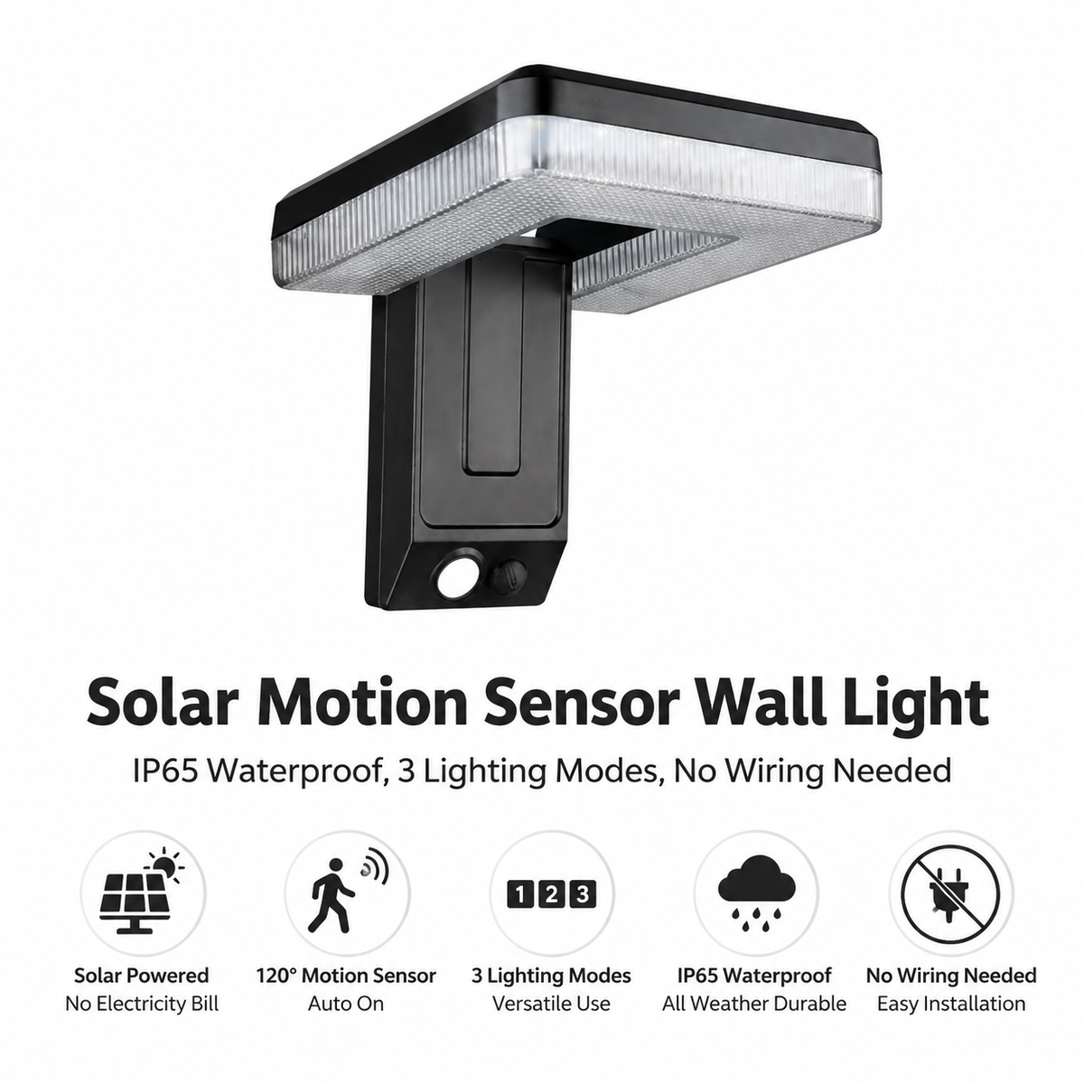 Solar Rechargeable Wall Lamp Sensor Light Waterproof IP65 Outdoor