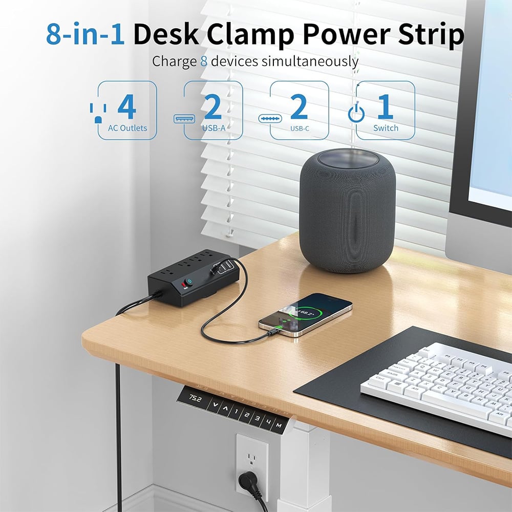Space-Saving Clamp-on Power Strip 🔌 8/12-Port Desktop Edge Charging Station – Secure Grip Mounting with Surge Protection 💻