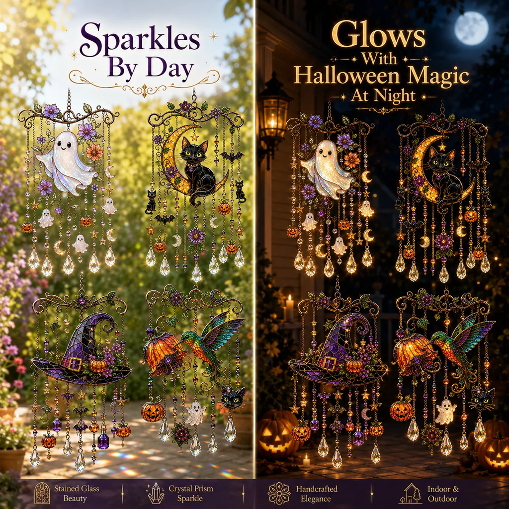🎃💎Halloween Crystal Wind Chime – Colorful Acrylic Hanging Garden Decoration