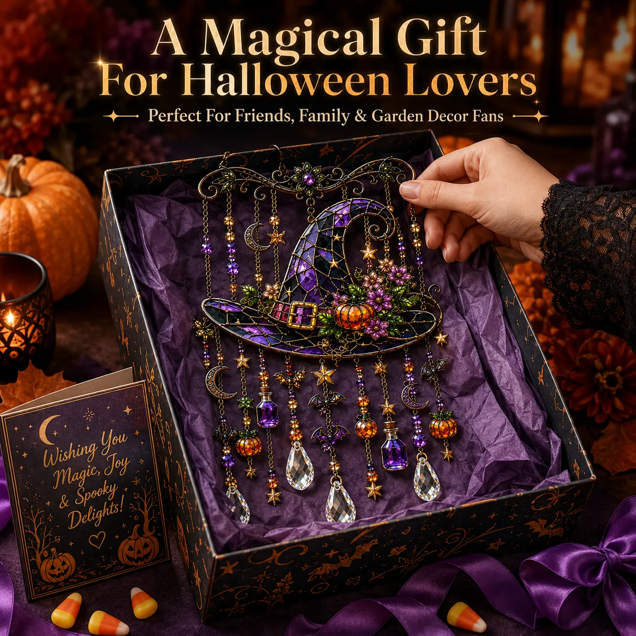 🎃💎Halloween Crystal Wind Chime – Colorful Acrylic Hanging Garden Decoration