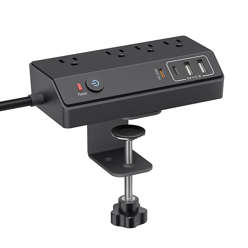 Space-Saving Clamp-on Power Strip 🔌 8/12-Port Desktop Edge Charging Station – Secure Grip Mounting with Surge Protection 💻