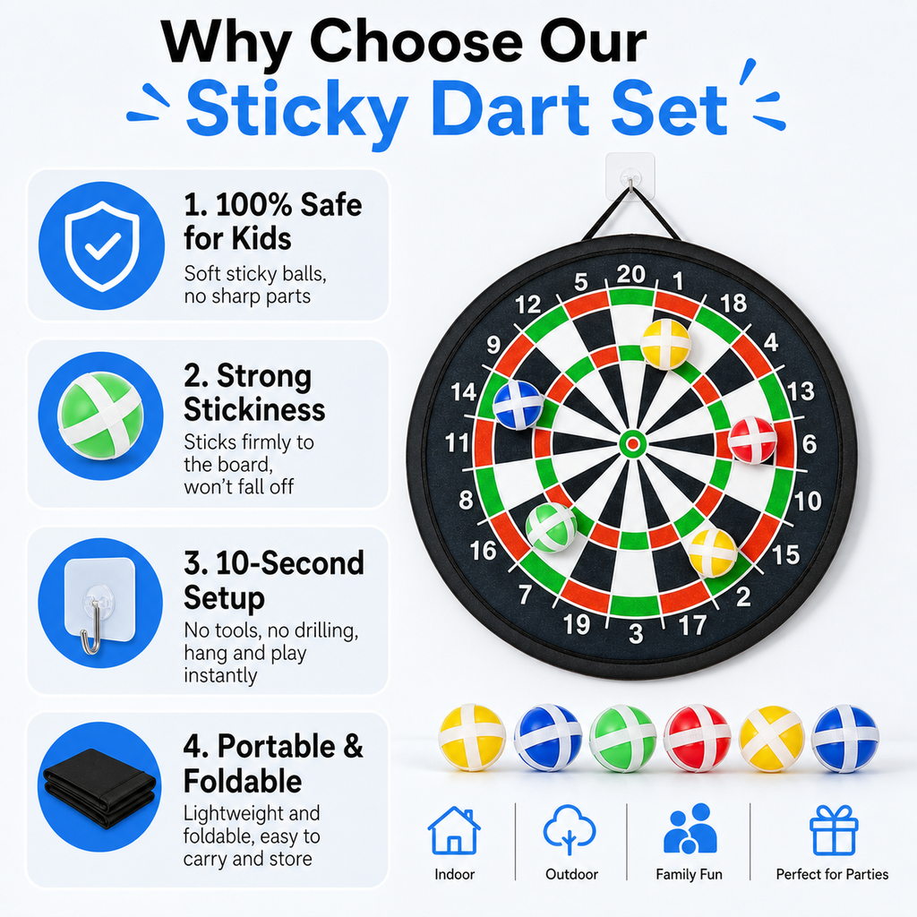 Foldable sticky dartboard set (includes 6 sticky dart balls)