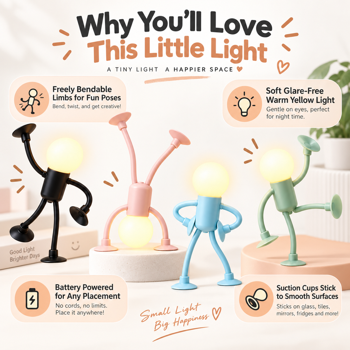 LED decorative ornament ins mini cute humanoid night light 4 colors